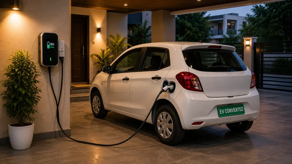 Converted electric car charging at home in India