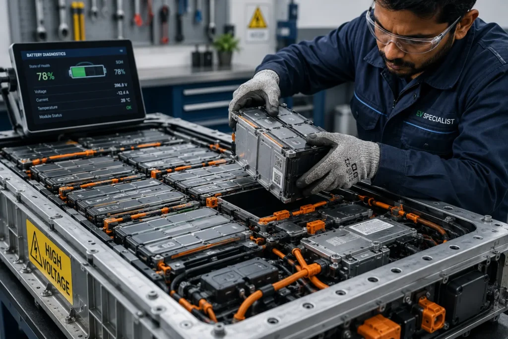EV battery module replacement instead of full battery replacement.