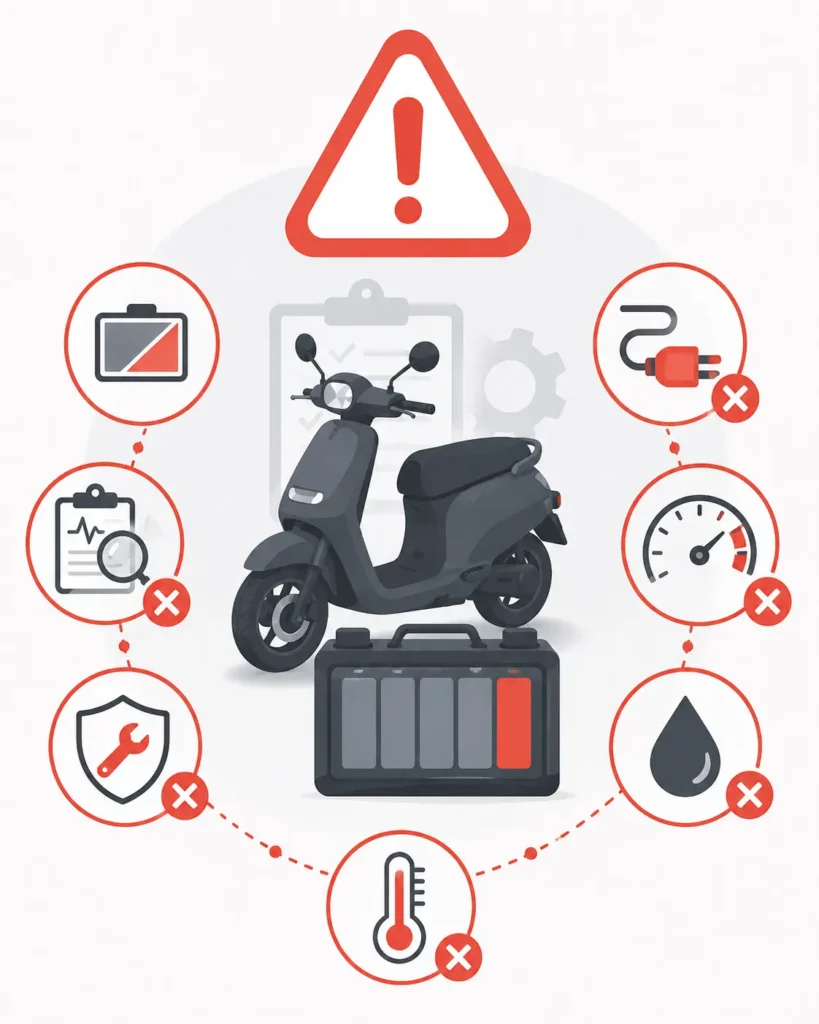 Infographic illustrating red flags to watch for before approving an EV battery replacement