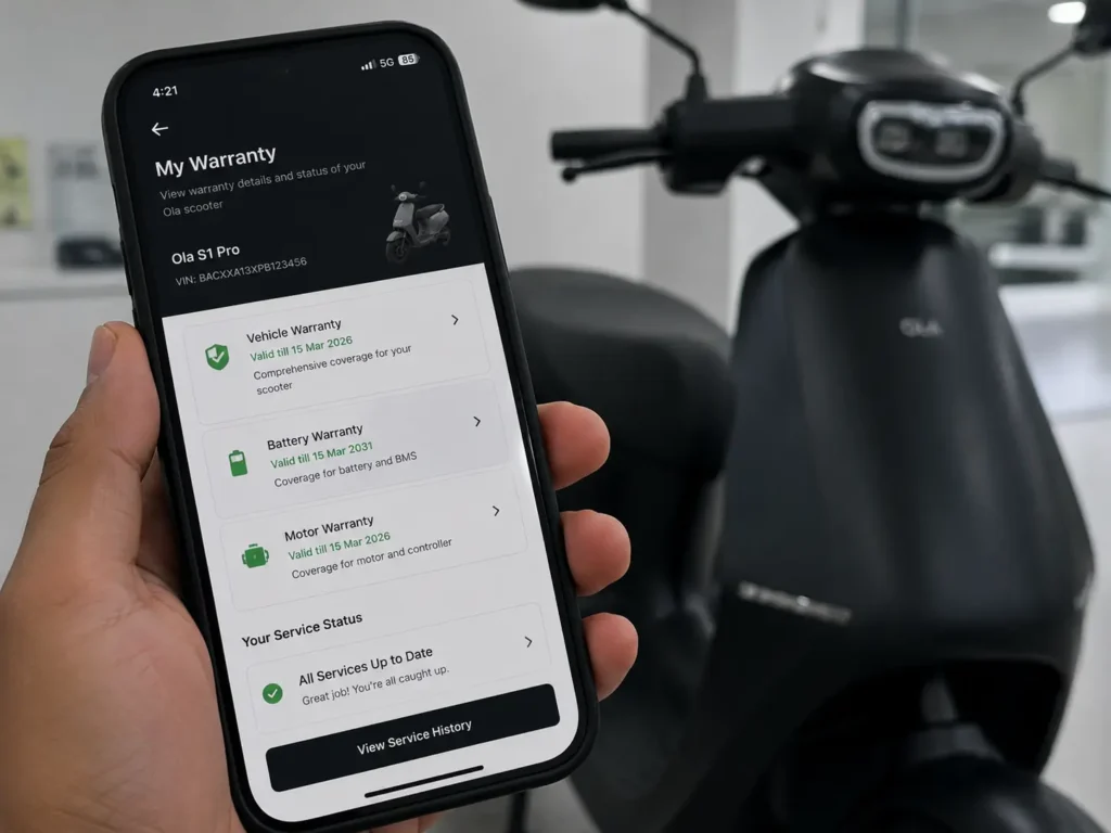 Checking Ola scooter warranty status independently through the mobile app