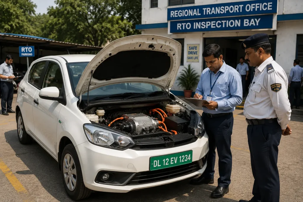 RTO inspection of an electric car conversion in India