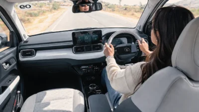 Tata Punch EV dashboard showing real-world range estimate during hot weather driving